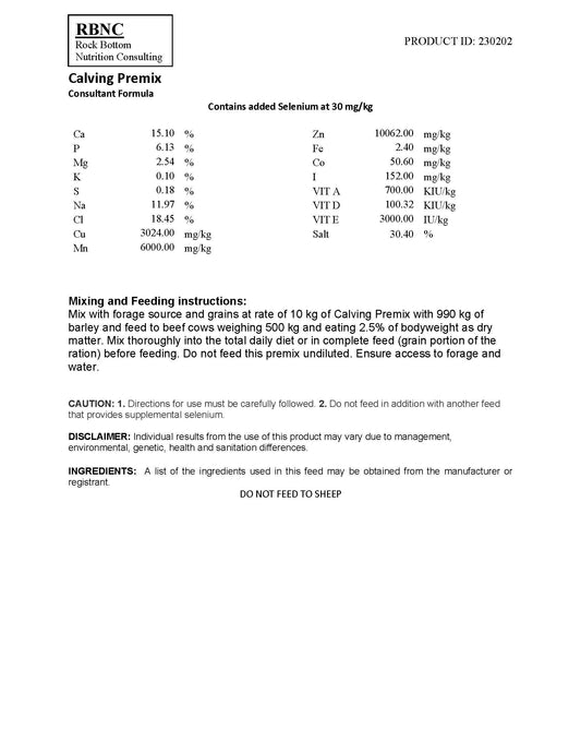 RB Calving Premix - No Chelates