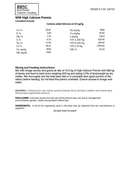 RB Hi Calcium Premix - No Chelates